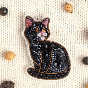 DIY Beaded Embroidery Black Cat Brooch Kit