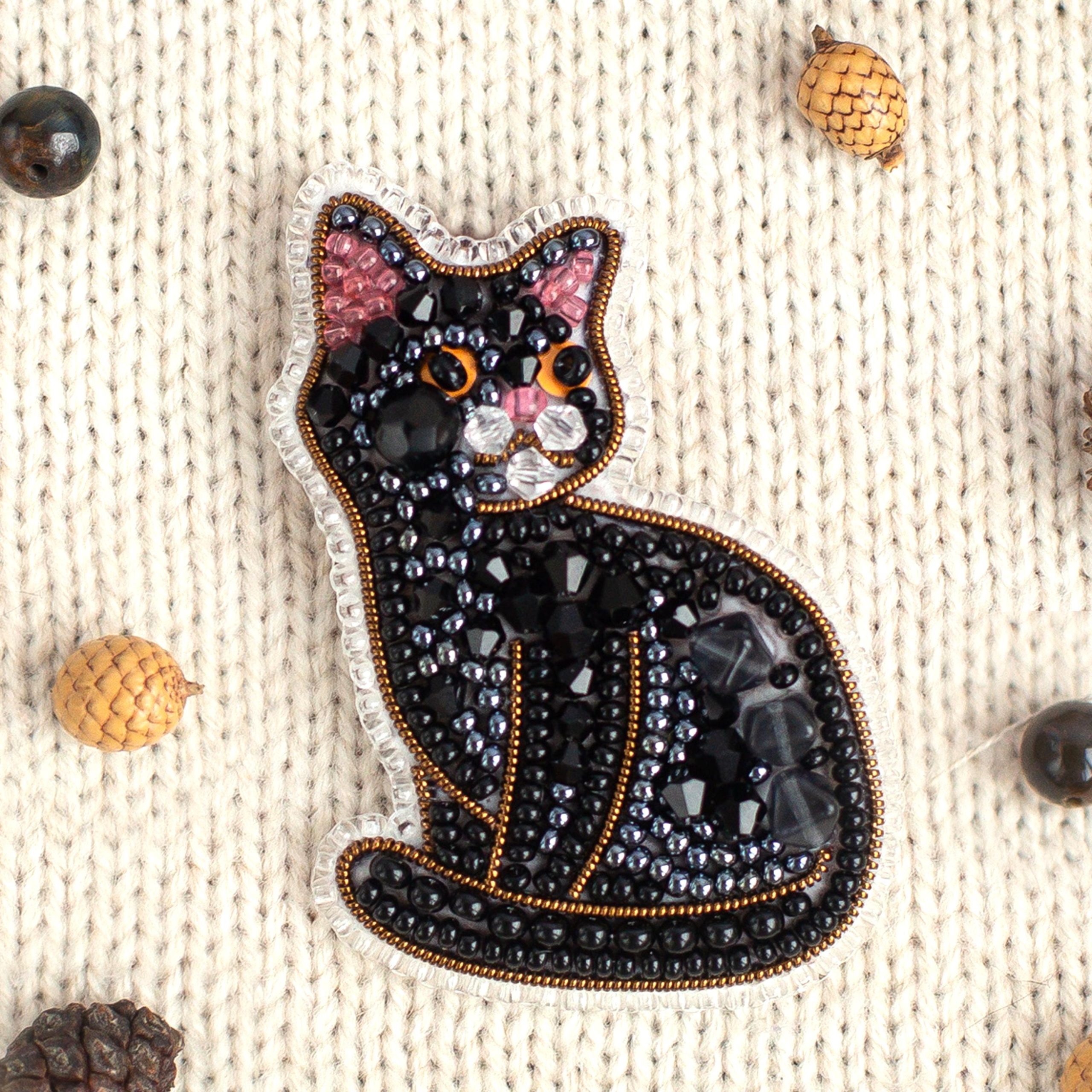 DIY Beaded Embroidery Black Cat Brooch Kit
