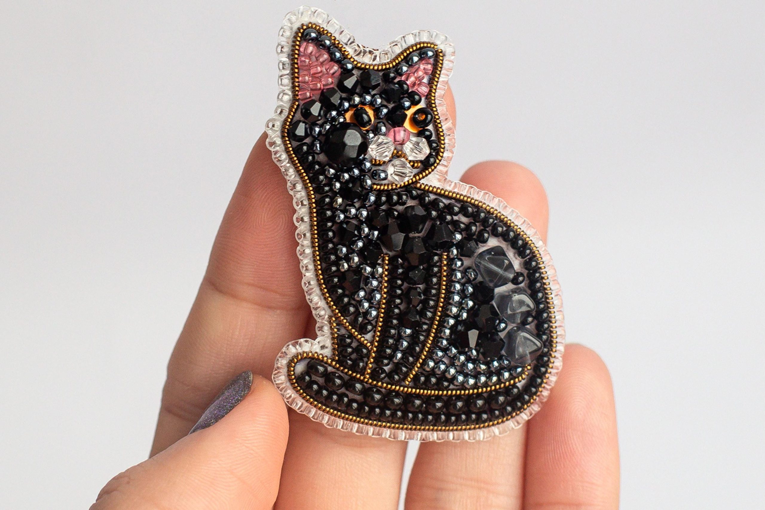 DIY Beaded Embroidery Black Cat Brooch Kit - Image 2