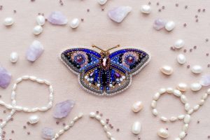 DIY Beaded Embroidery Blue Butterfly Brooch Kit