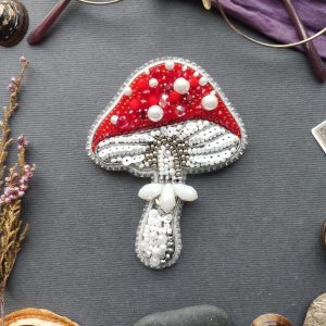 DIY Beaded Embroidery Red Mushroom Brooch Kit
