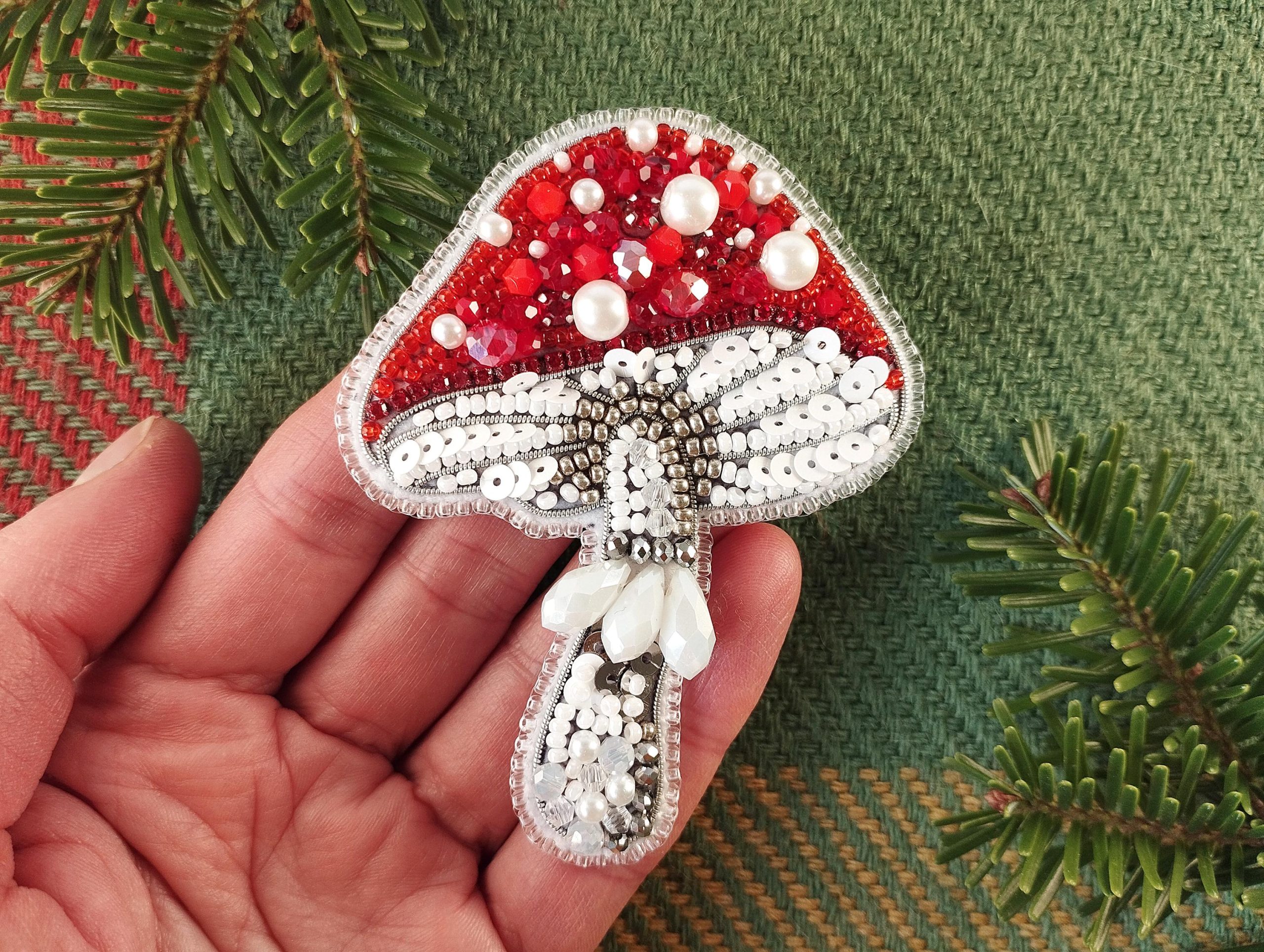 DIY Beaded Embroidery Red Mushroom Brooch Kit - Image 2