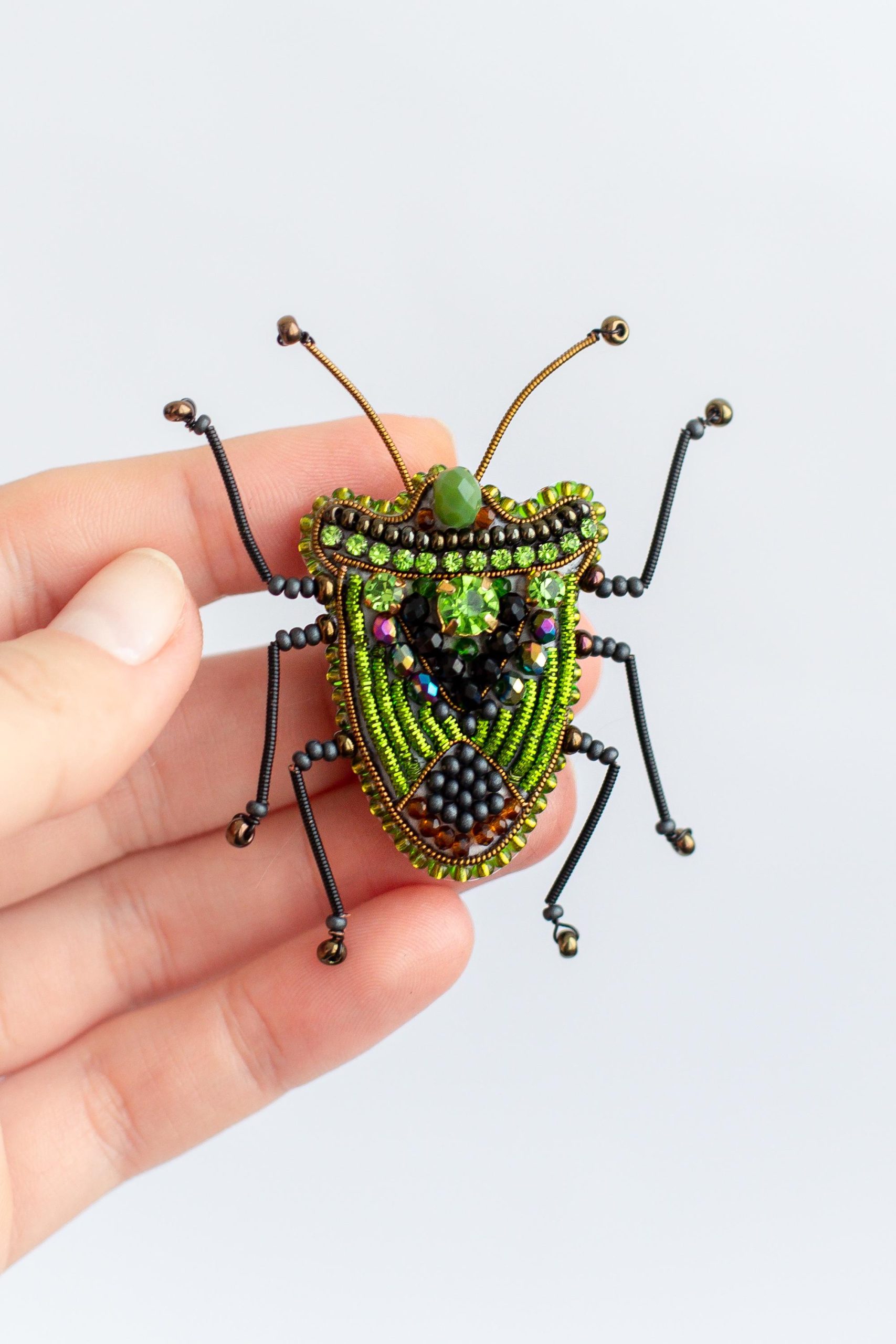 DIY Beaded Embroidery Green Shield Bug Brooch Kit - Image 3