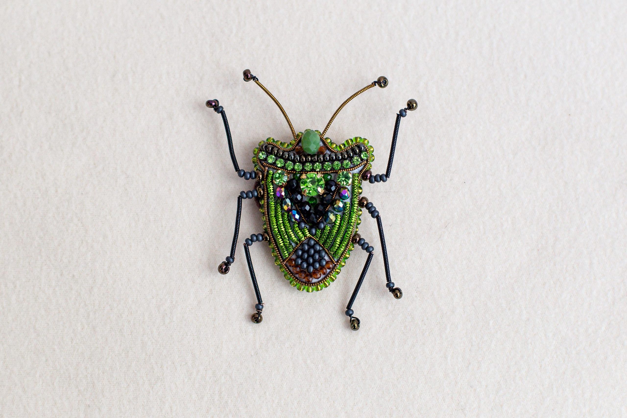 DIY Beaded Embroidery Green Shield Bug Brooch Kit - Image 2