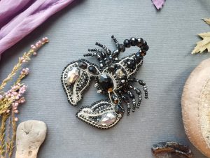 DIY Beaded Embroidery Black Scorpion Brooch Kit