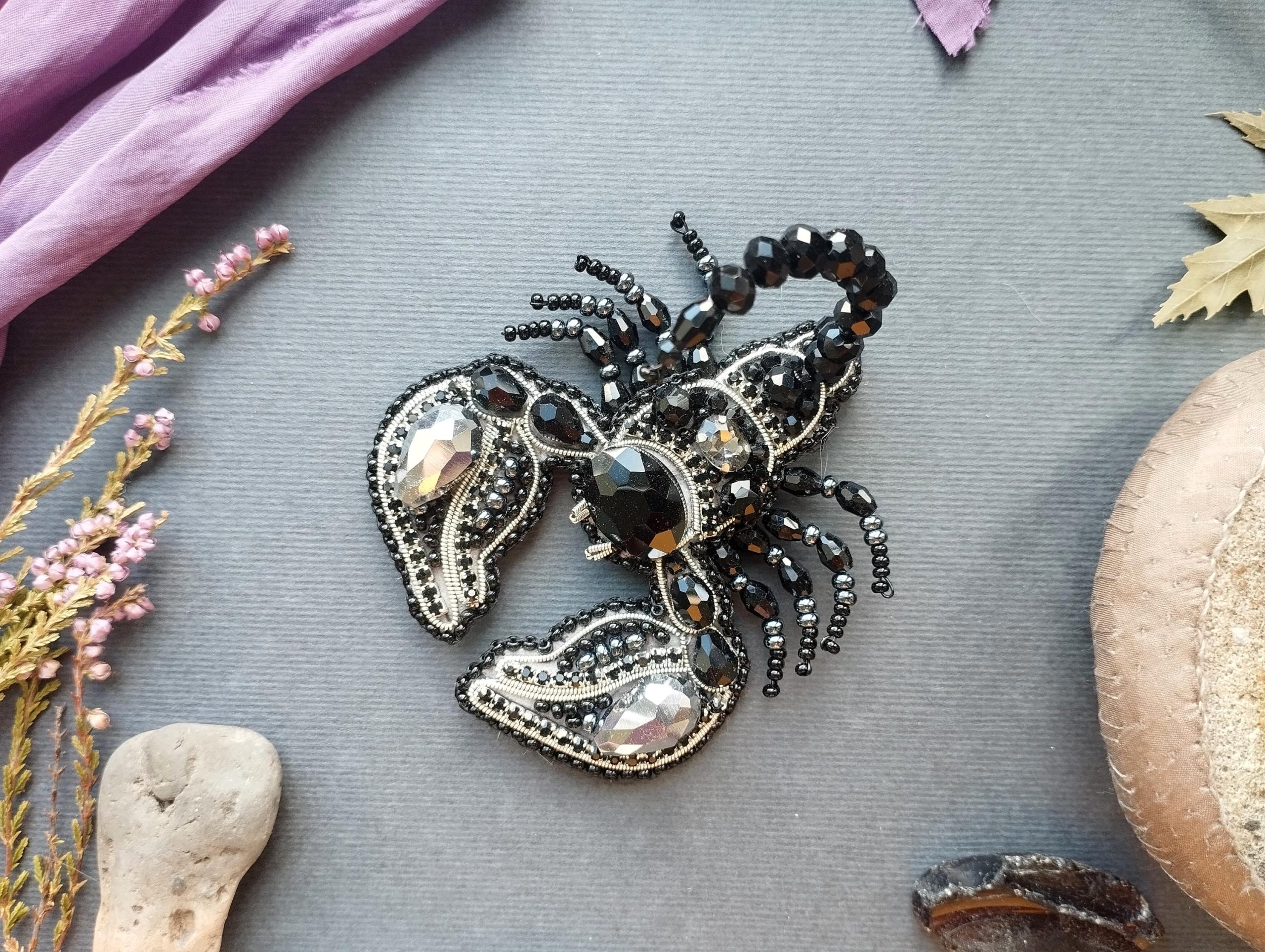 DIY Beaded Embroidery Black Scorpion Brooch Kit