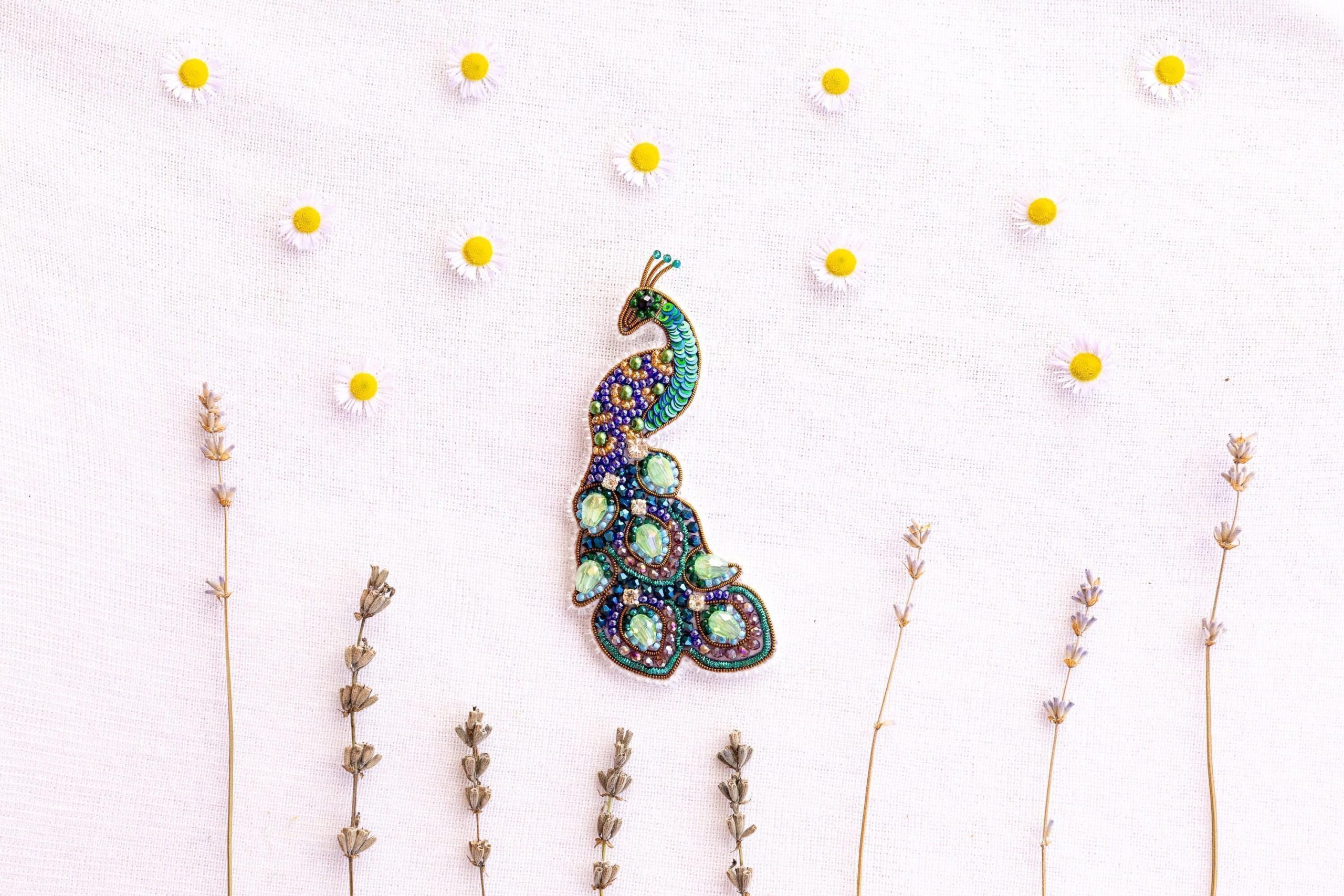 DIY Beaded Embroidery Peacock Brooch Kit