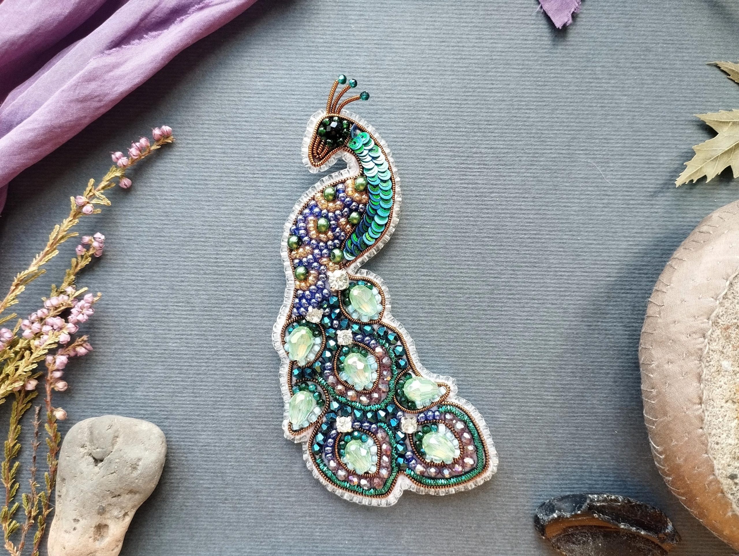 DIY Beaded Embroidery Peacock Brooch Kit - Image 2