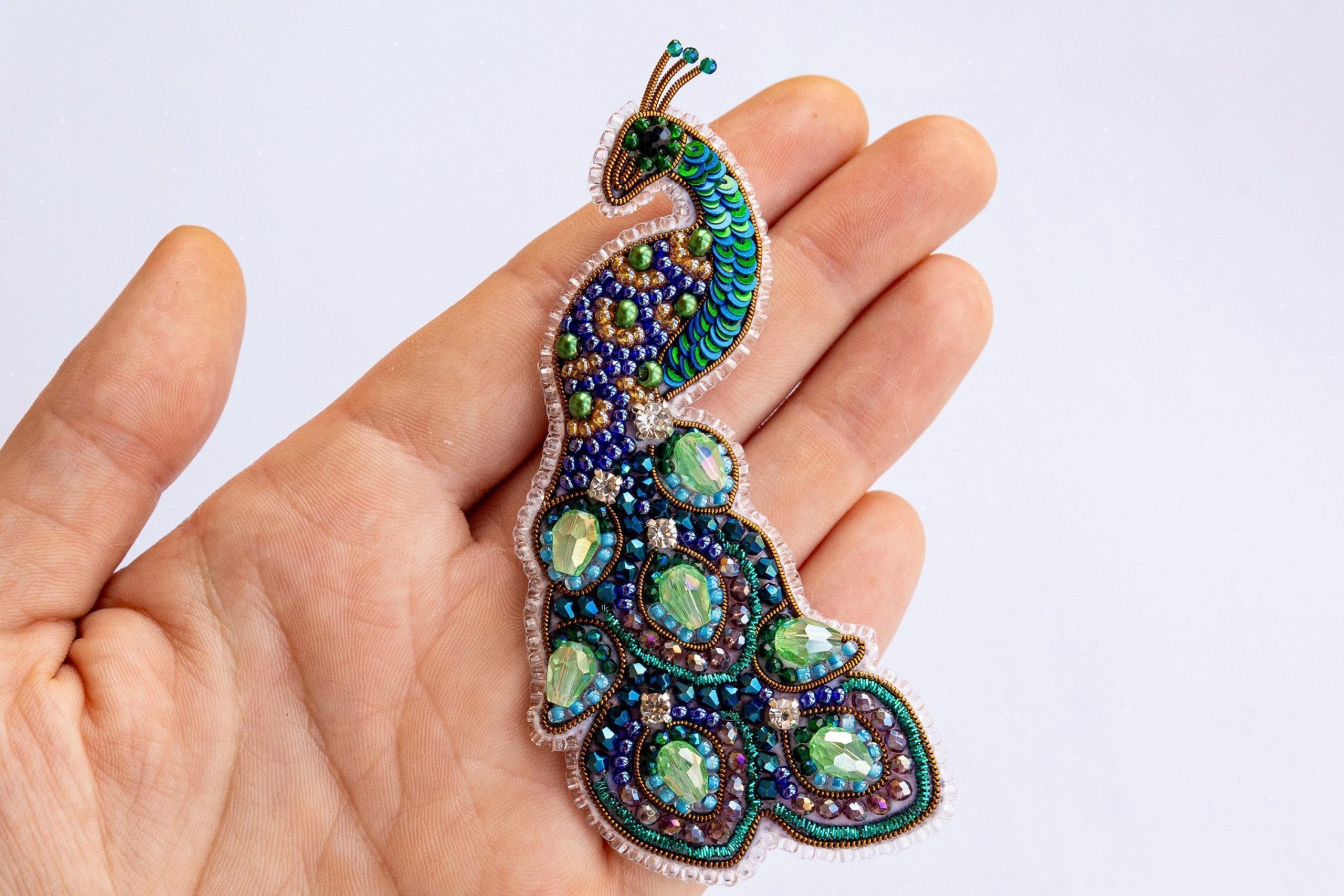 DIY Beaded Embroidery Peacock Brooch Kit - Image 3