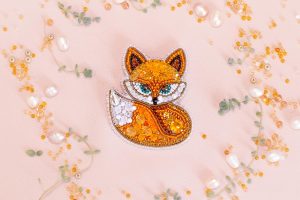 DIY Beaded Embroidery Orange Fox Brooch Kit