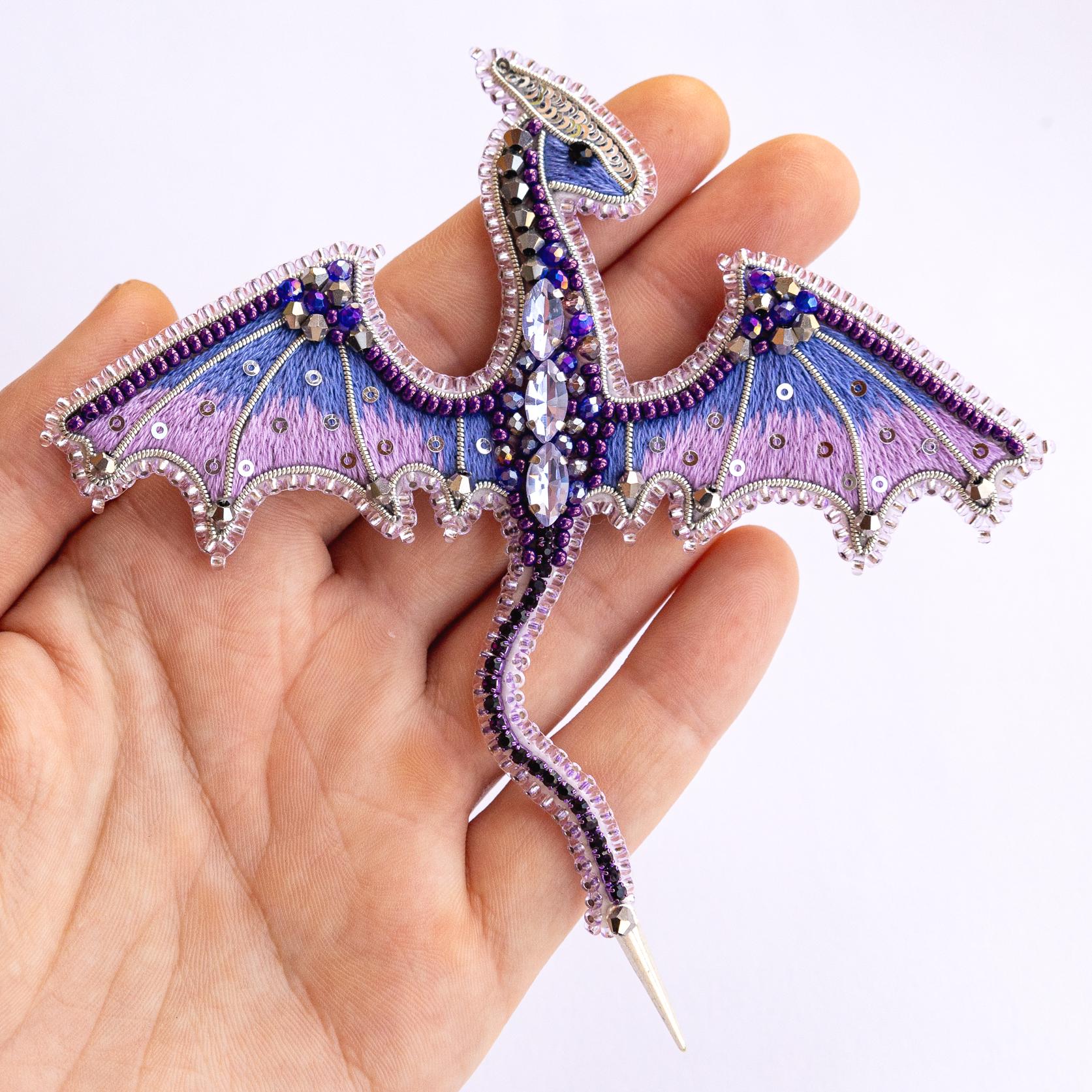 DIY Beaded Embroidery Purple Dragon Brooch Kit - Image 2