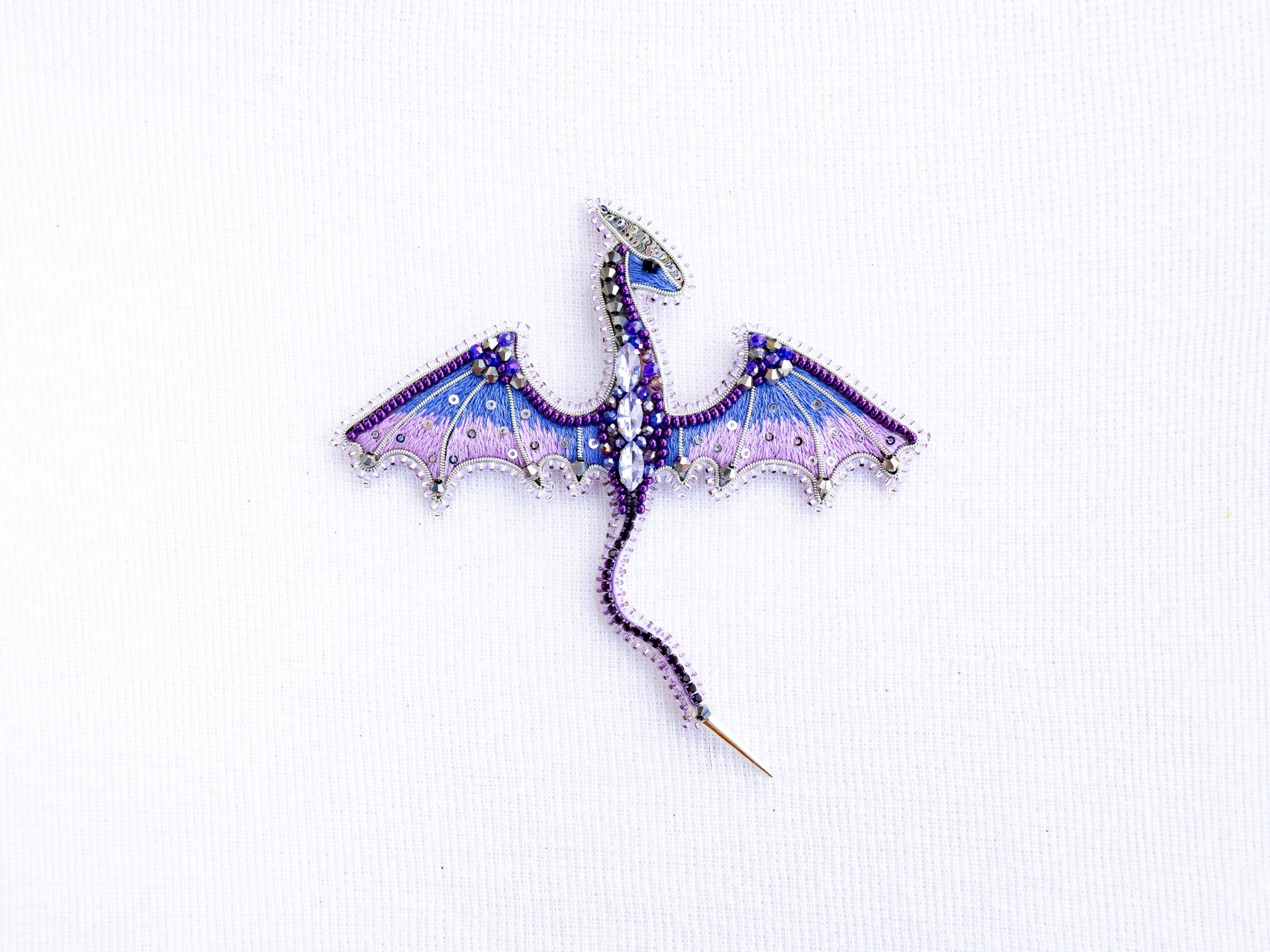 DIY Beaded Embroidery Purple Dragon Brooch Kit - Image 4