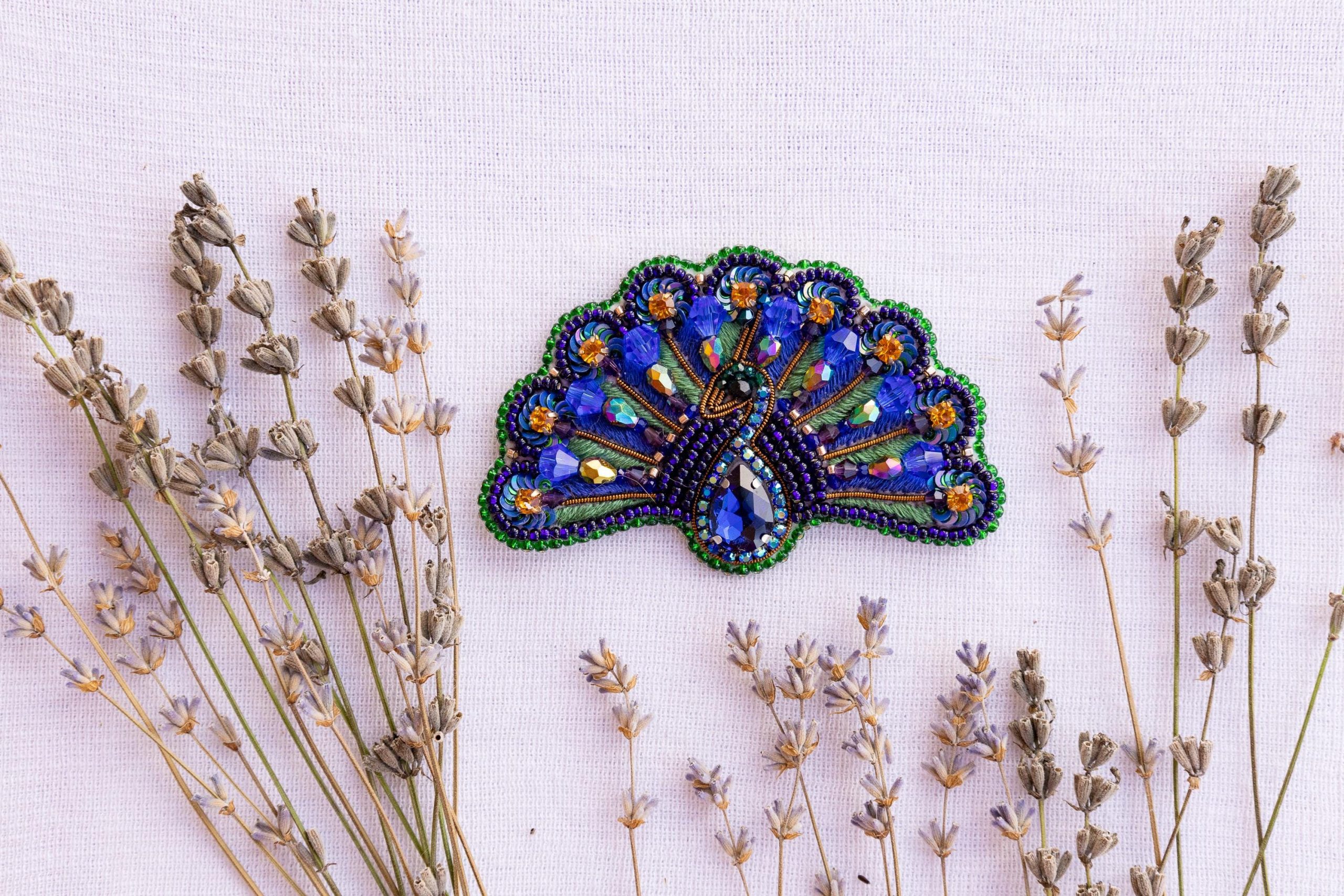 DIY Beaded Embroidery Peacock Tail Brooch Kit