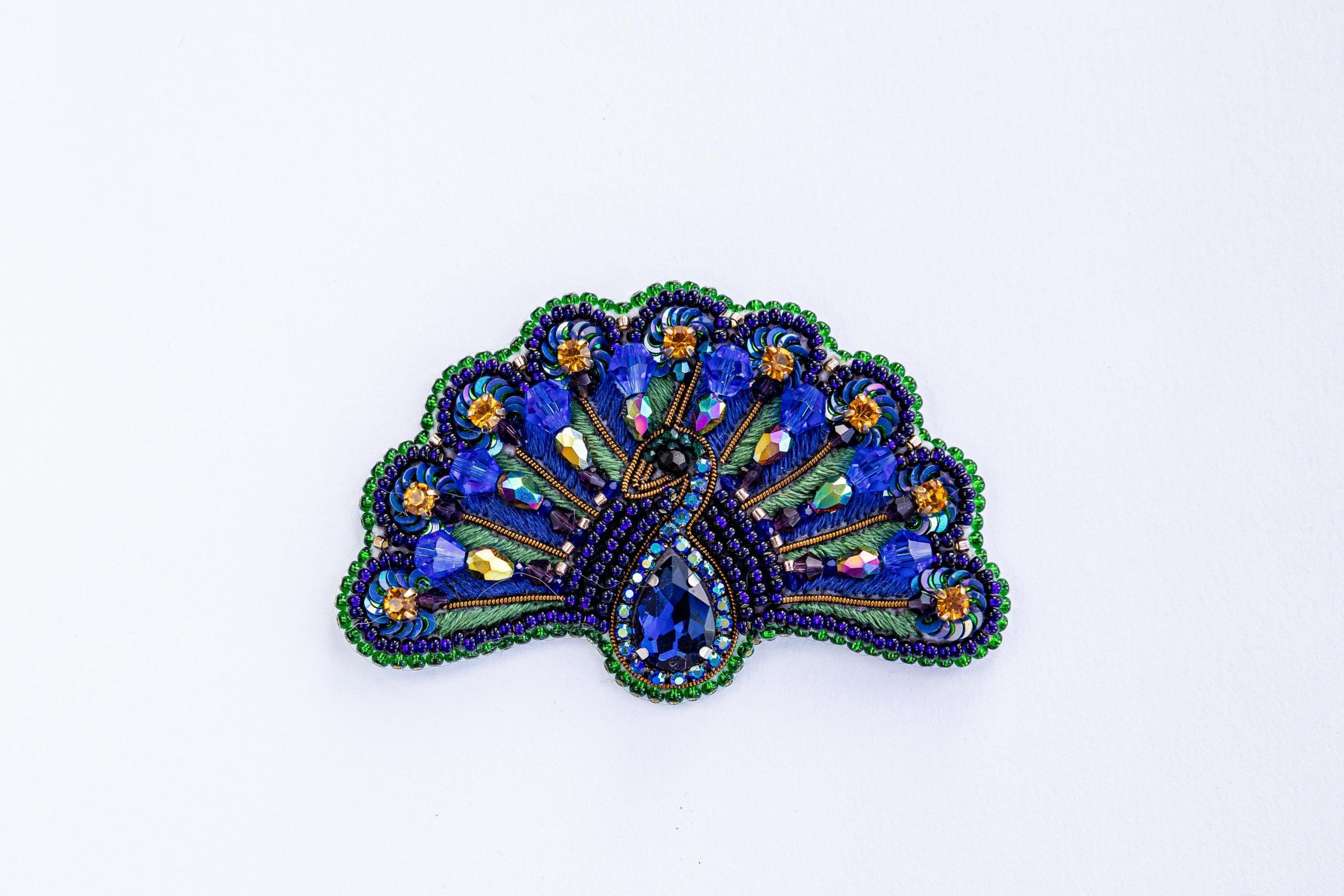 DIY Beaded Embroidery Peacock Tail Brooch Kit - Image 5