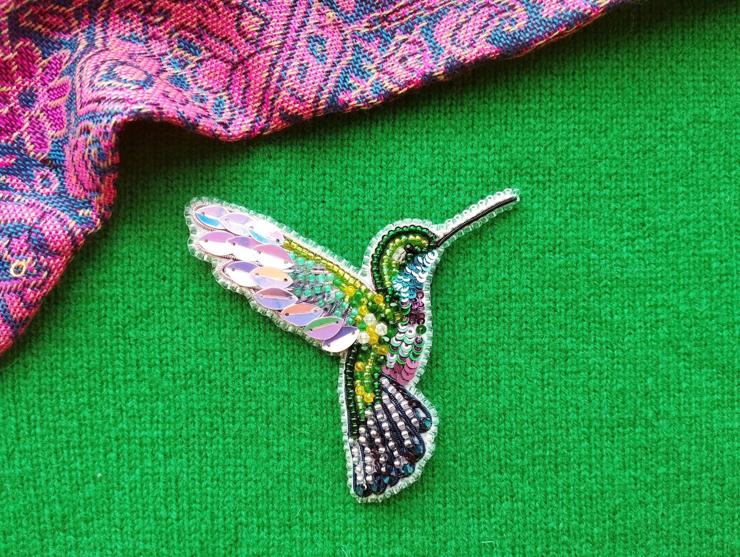 DIY Beaded Embroidery Hummingbird Brooch Kit - Image 3