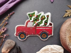 DIY Beaded Embroidery Christmas Truck Brooch Kit