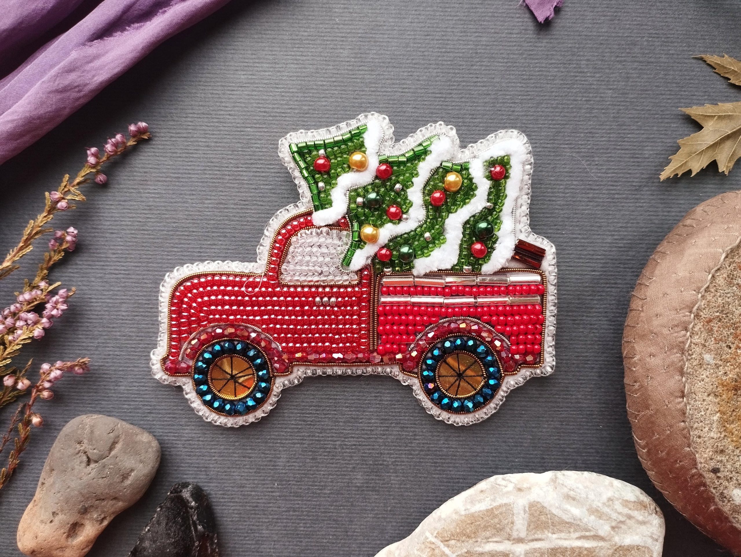 DIY Beaded Embroidery Christmas Truck Brooch Kit