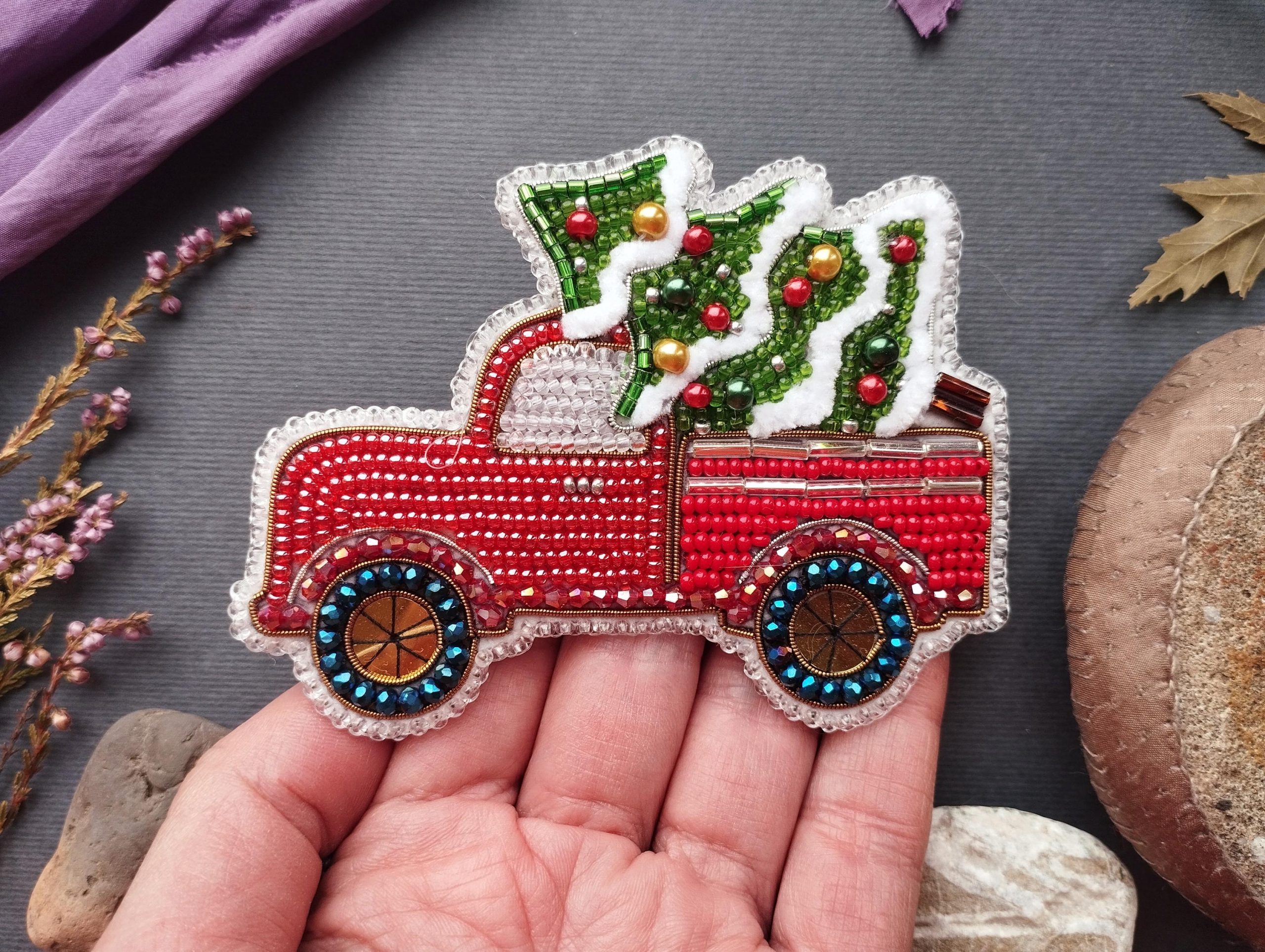 DIY Beaded Embroidery Christmas Truck Brooch Kit - Image 2