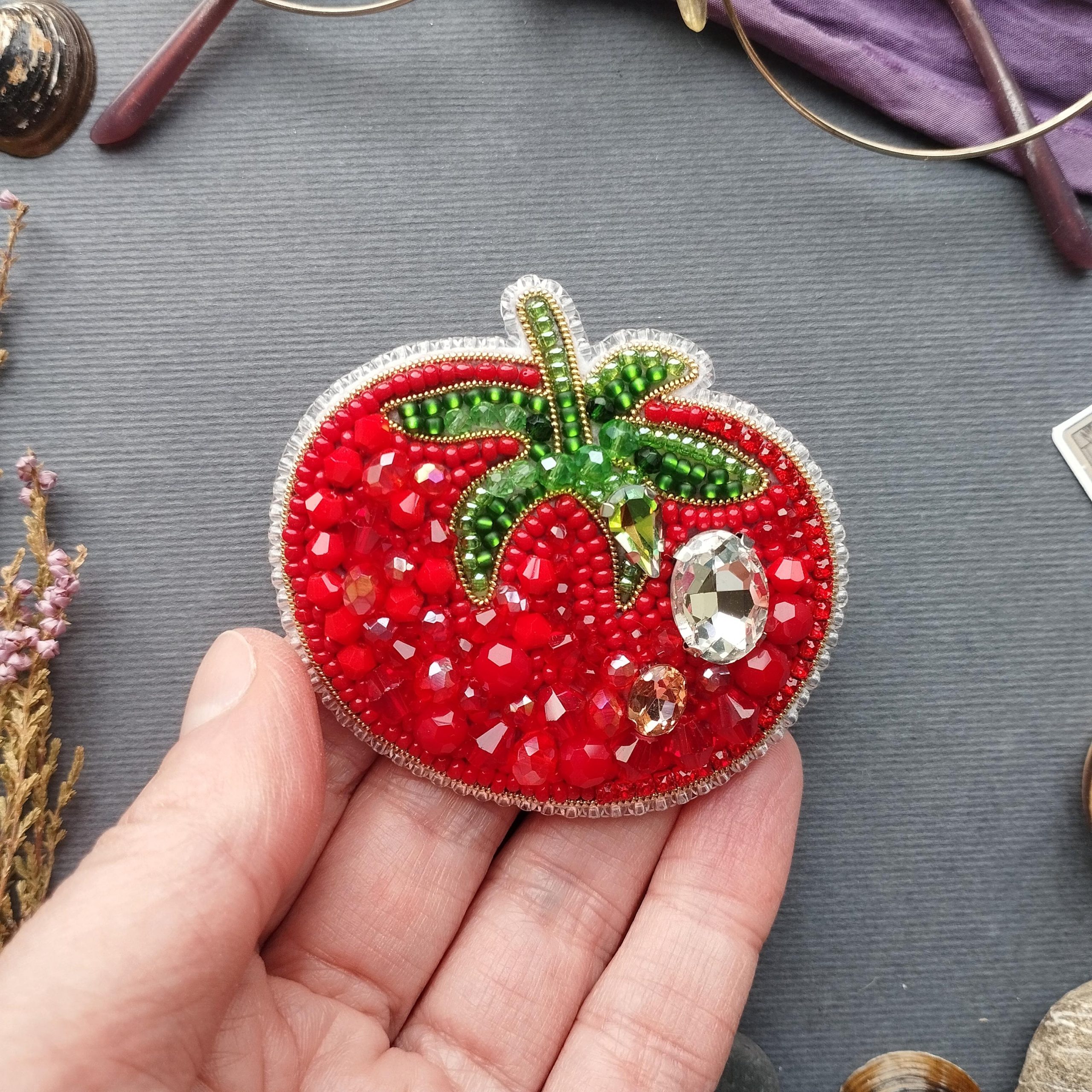 DIY Beaded Embroidery Tomato Brooch Kit - Image 2