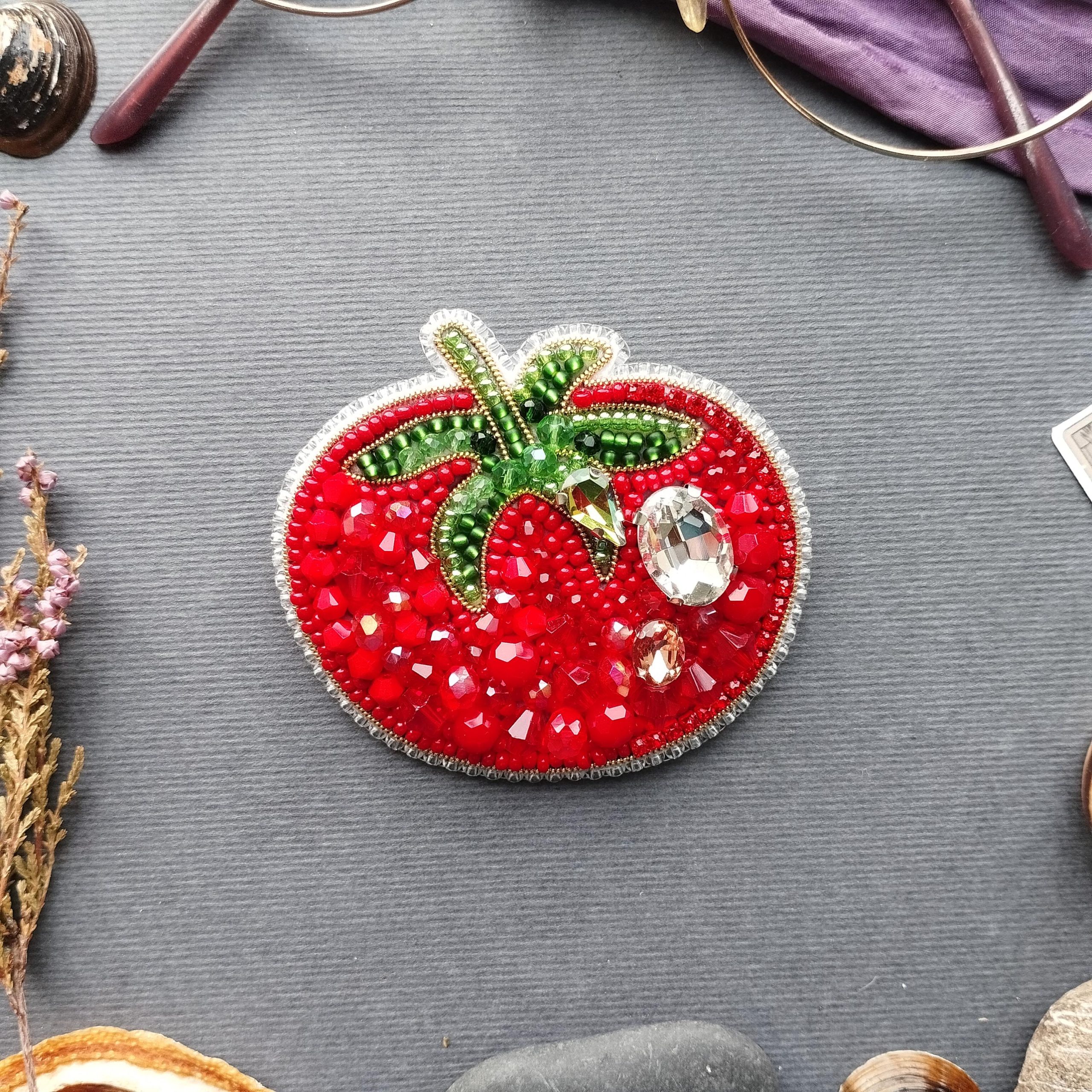 DIY Beaded Embroidery Tomato Brooch Kit