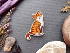 DIY Beaded Embroidery Ginger Cat Brooch Kit