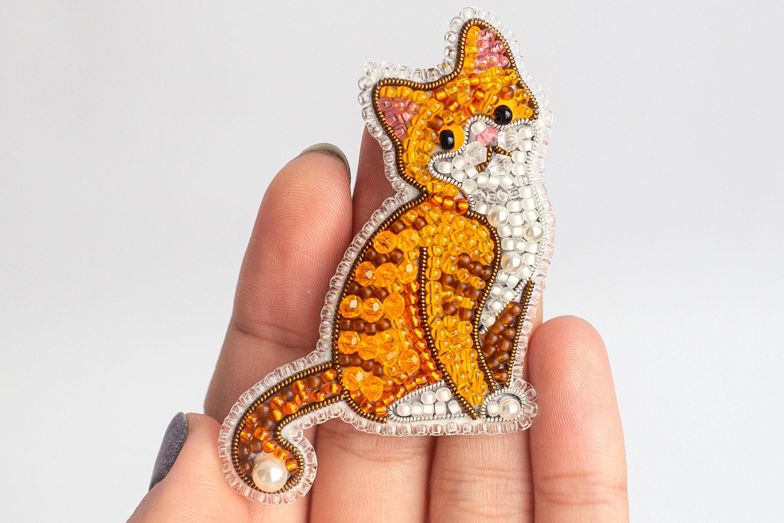 DIY Beaded Embroidery Ginger Cat Brooch Kit - Image 2