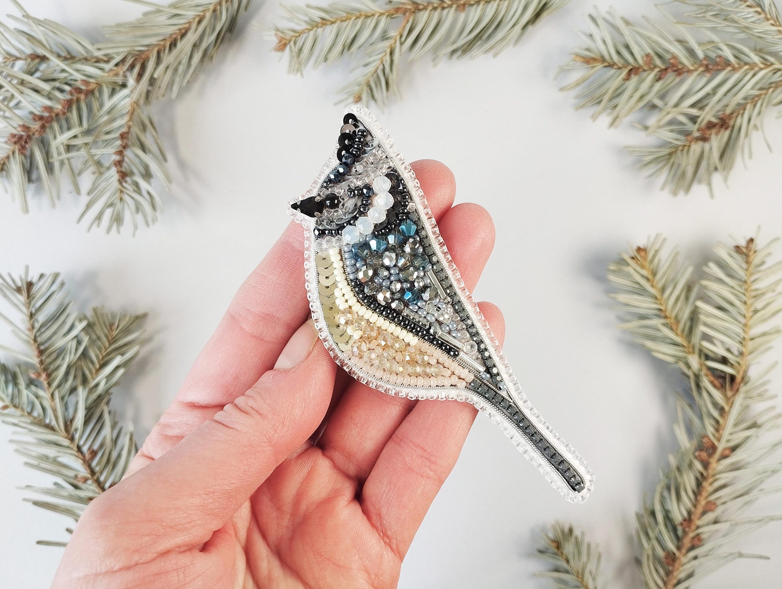 DIY Beaded Embroidery Crested Bird Brooch Kit - Image 3