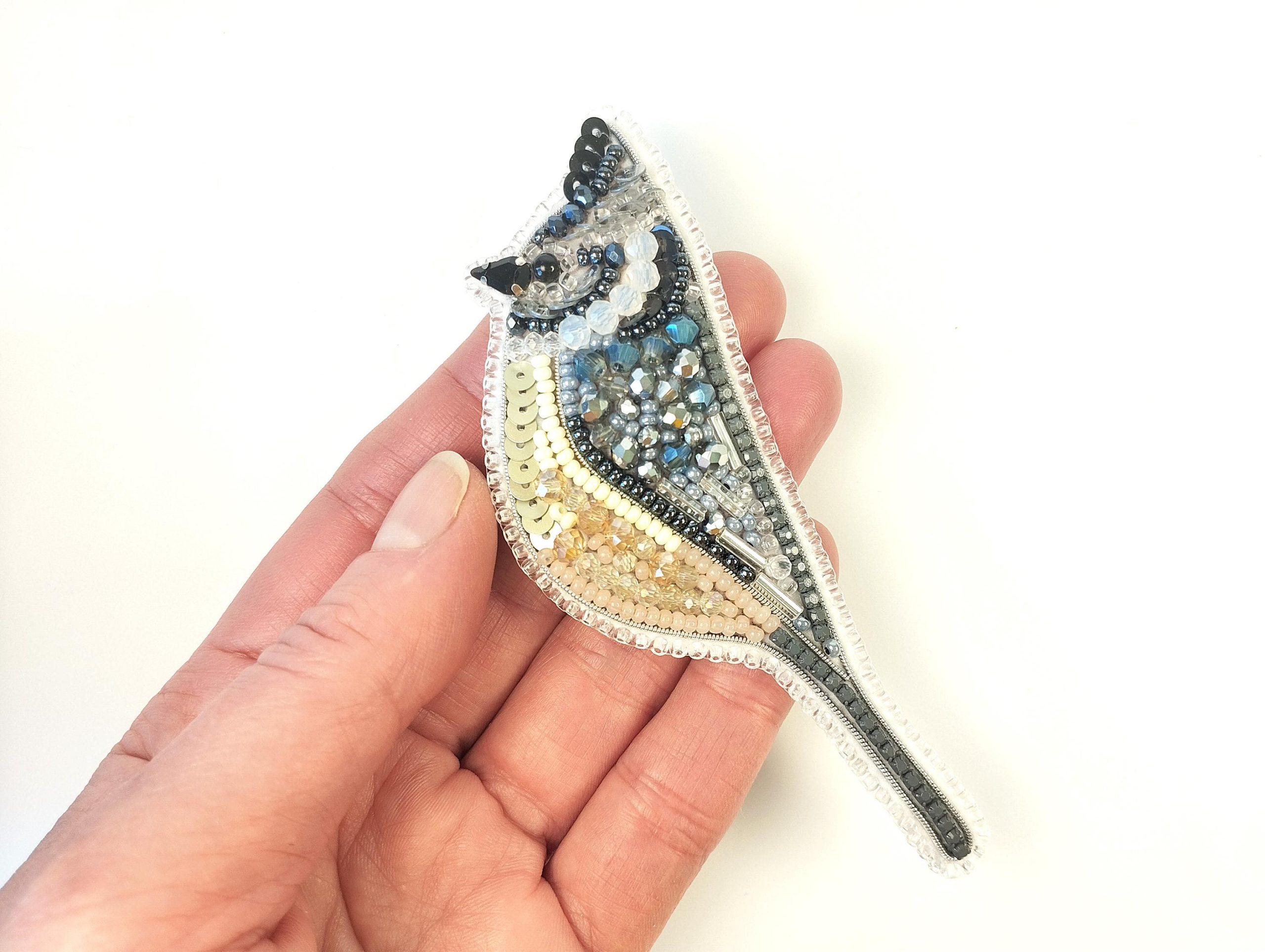 DIY Beaded Embroidery Crested Bird Brooch Kit - Image 2