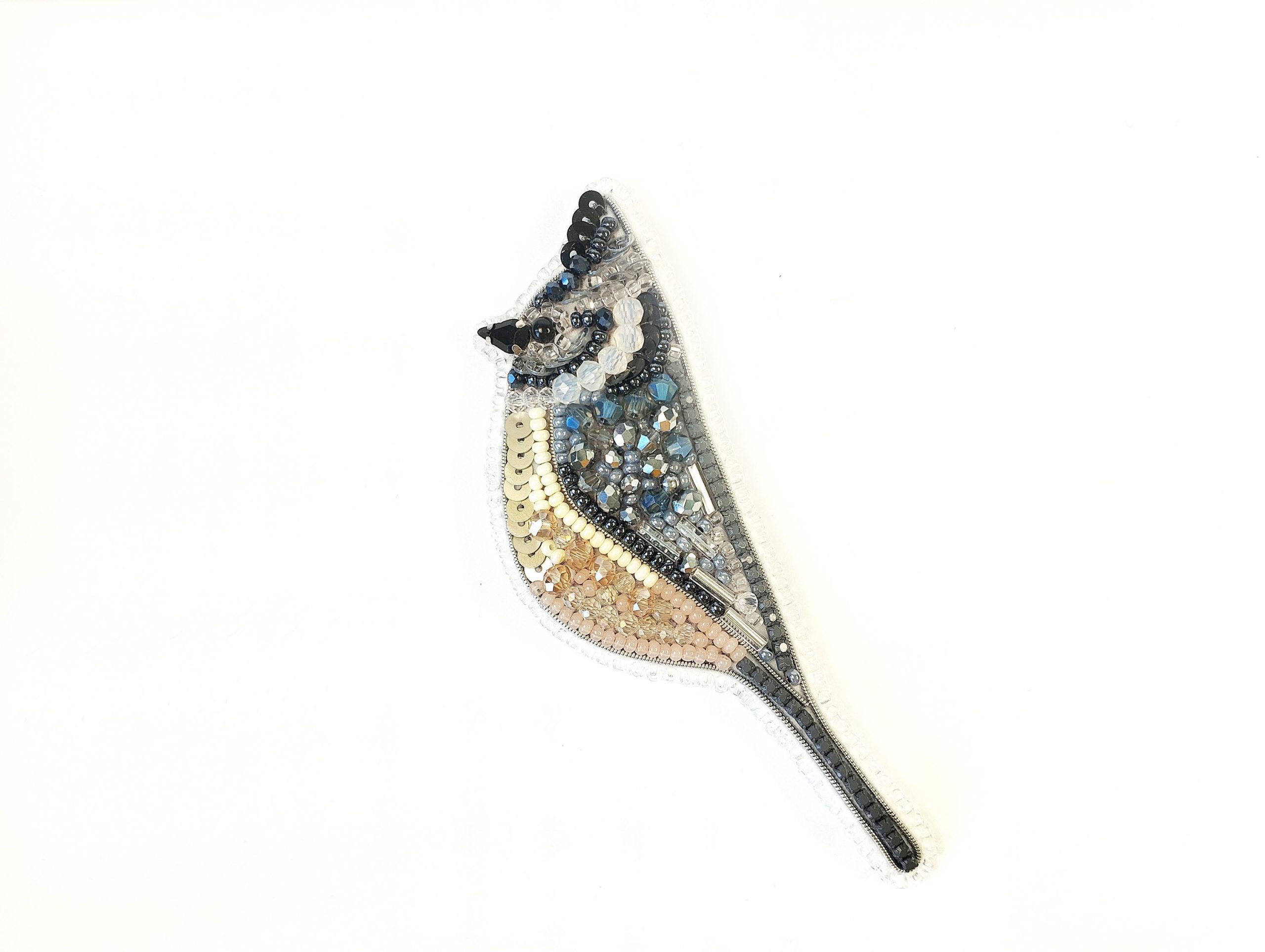 DIY Beaded Embroidery Crested Bird Brooch Kit - Image 4