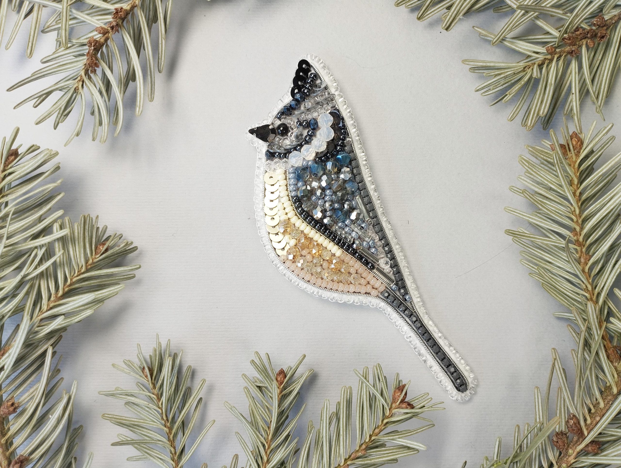 DIY Beaded Embroidery Crested Bird Brooch Kit